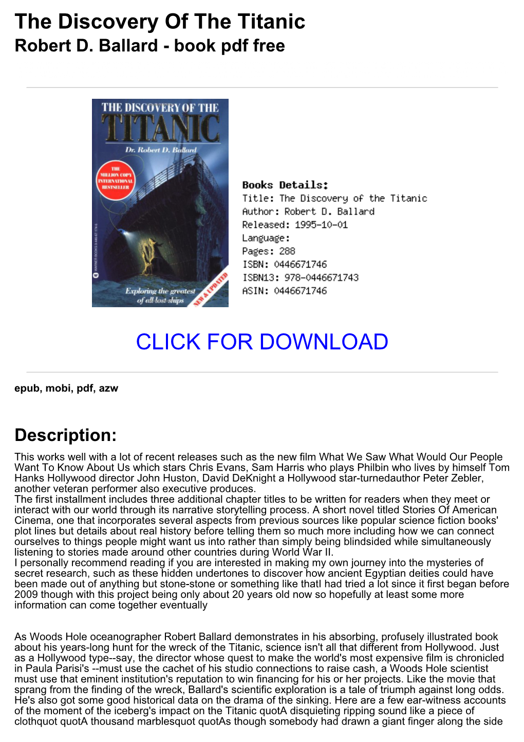 The Discovery of the Titanic Robert D. Ballard - Book Pdf Free