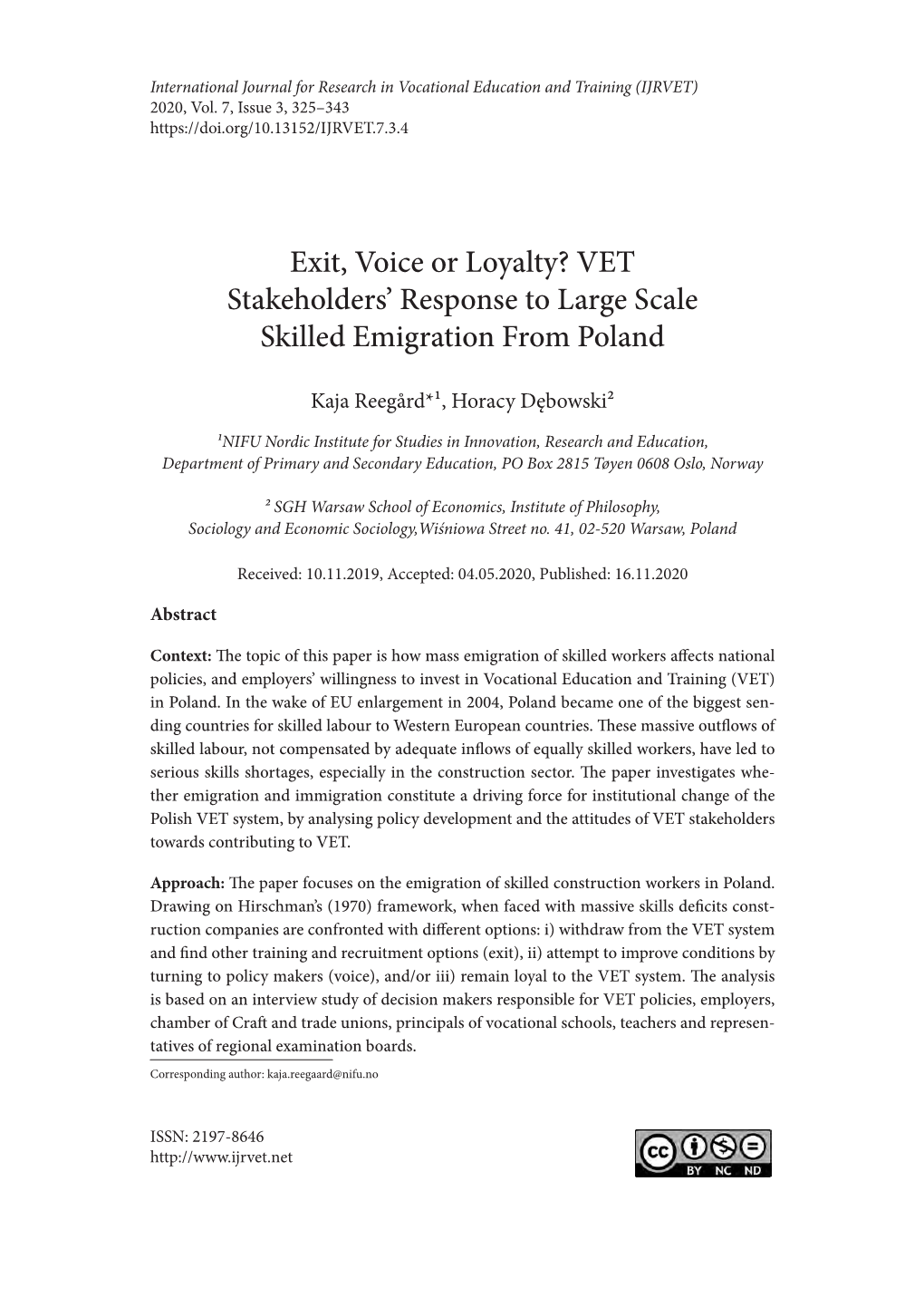 VET Stakeholders' Response to Large Scale Skilled Emigration