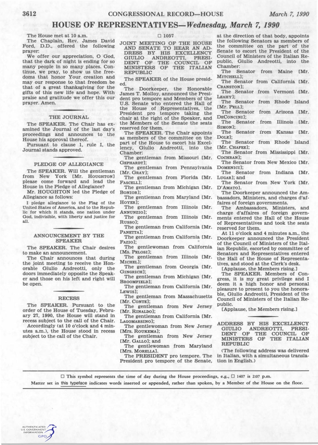 HOUSE of REPRESENTATIVES-Wednesday, March 7, 1990 the House Met at 10 A.M