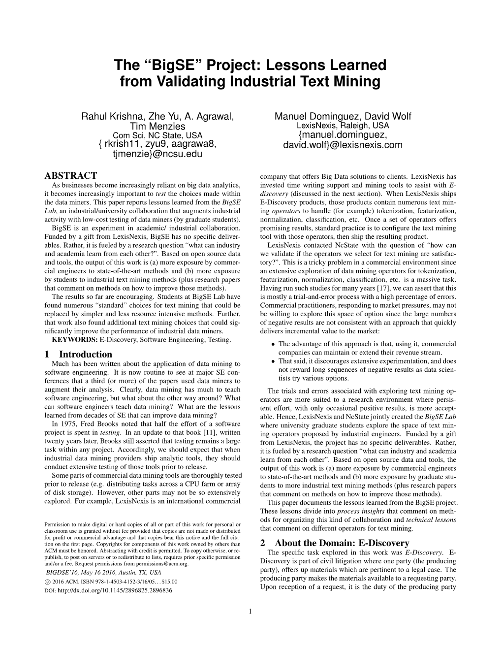 The “Bigse” Project: Lessons Learned from Validating Industrial Text Mining