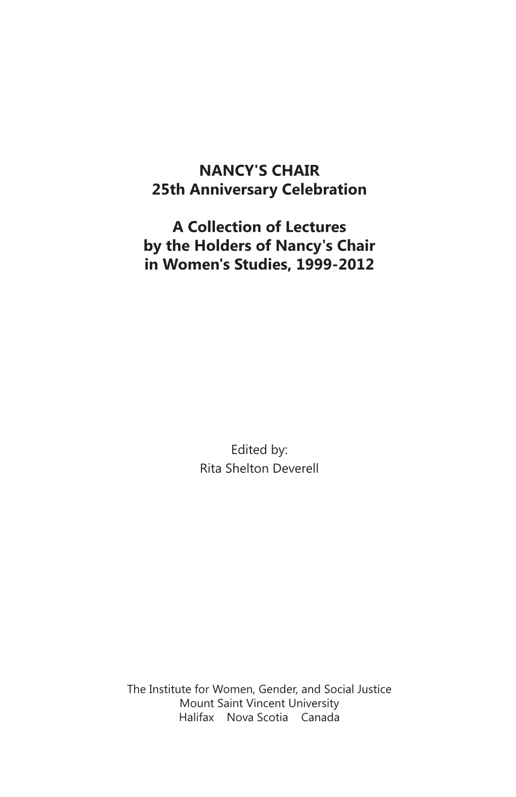 NANCY's CHAIR 25Th Anniversary Celebration a Collection Of