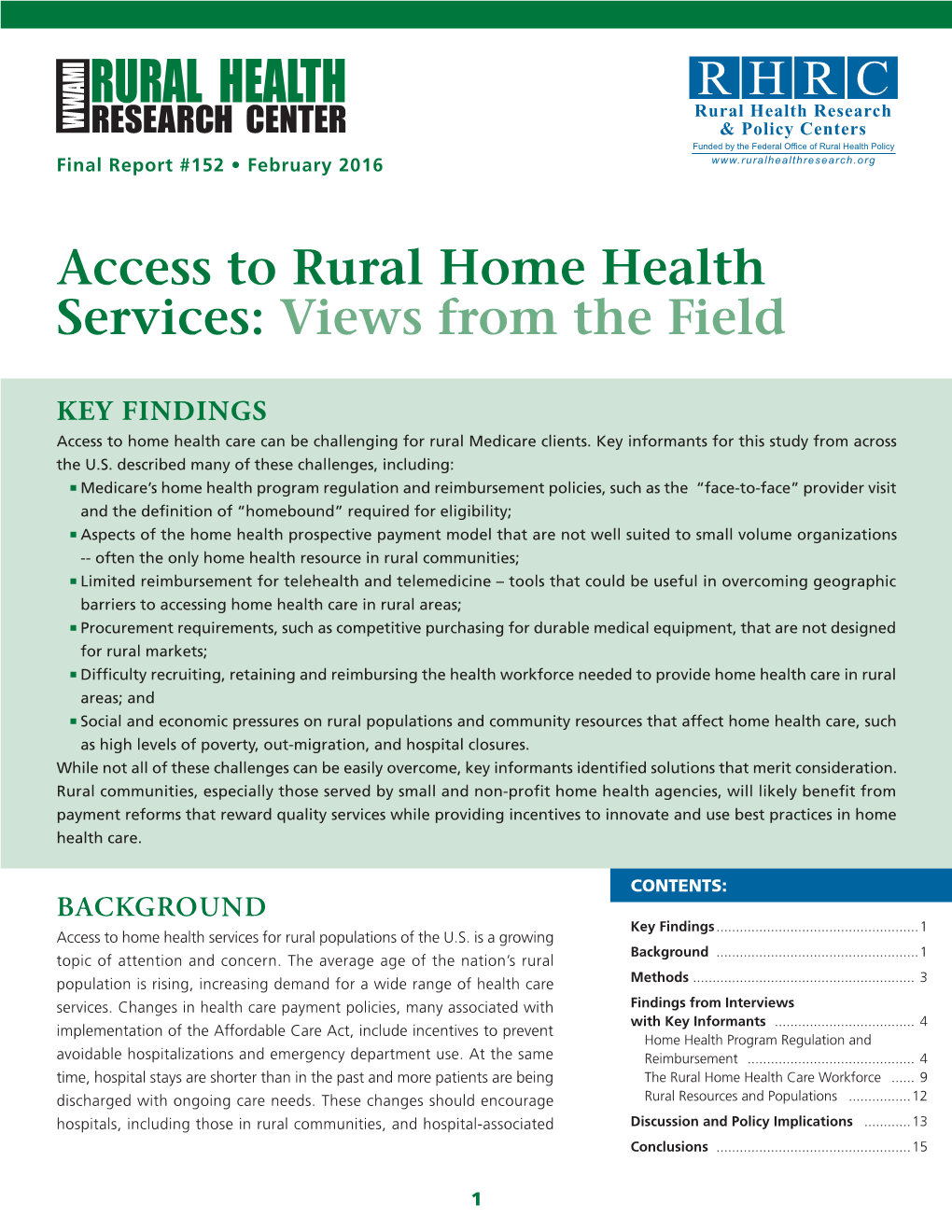 Access to Rural Home Health Services: Views from the Field