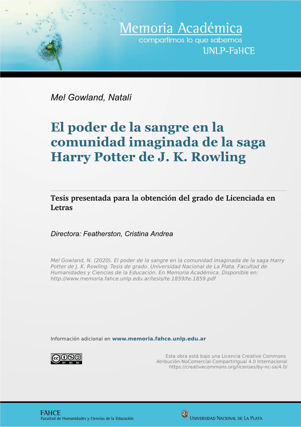 El Poder De La Sangre En La Comunidad Imaginada De La Saga Harry Potter De J