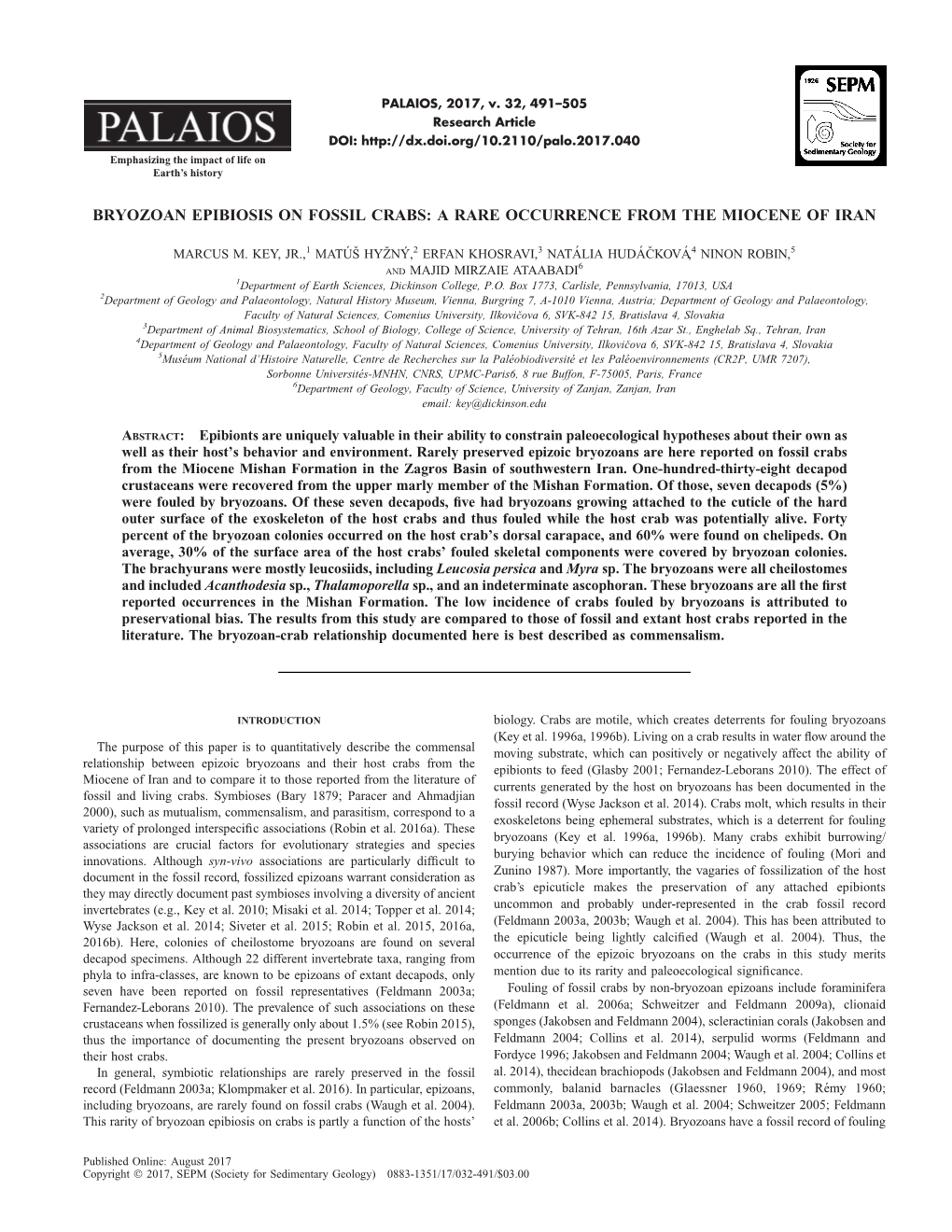 Bryozoan Epibiosis on Fossil Crabs: a Rare Occurrence from the Miocene of Iran