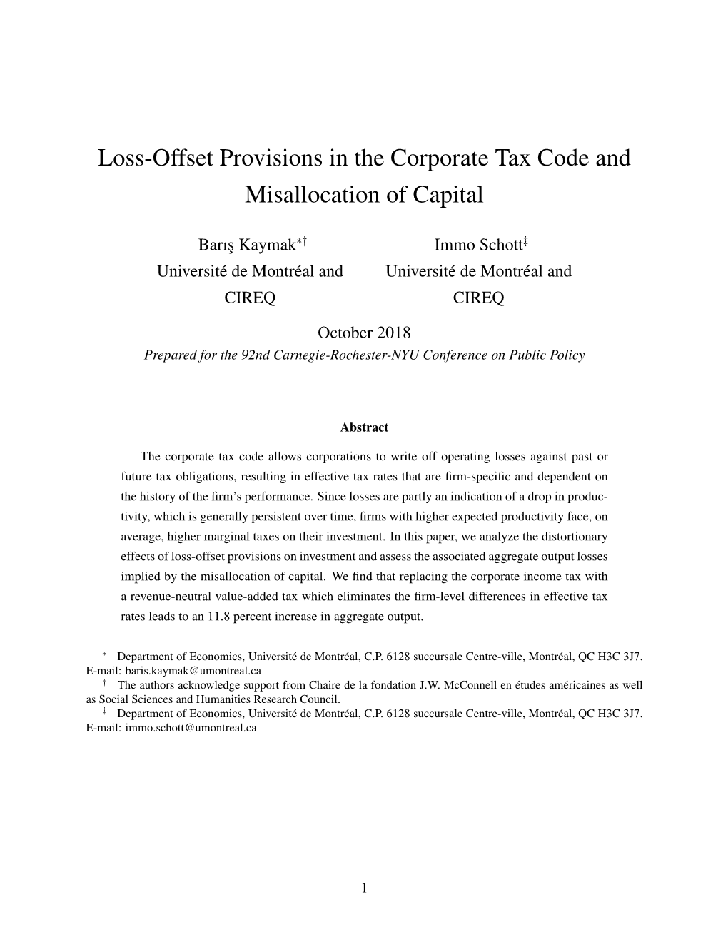 Loss-Offset Provisions in the Corporate Tax Code and The