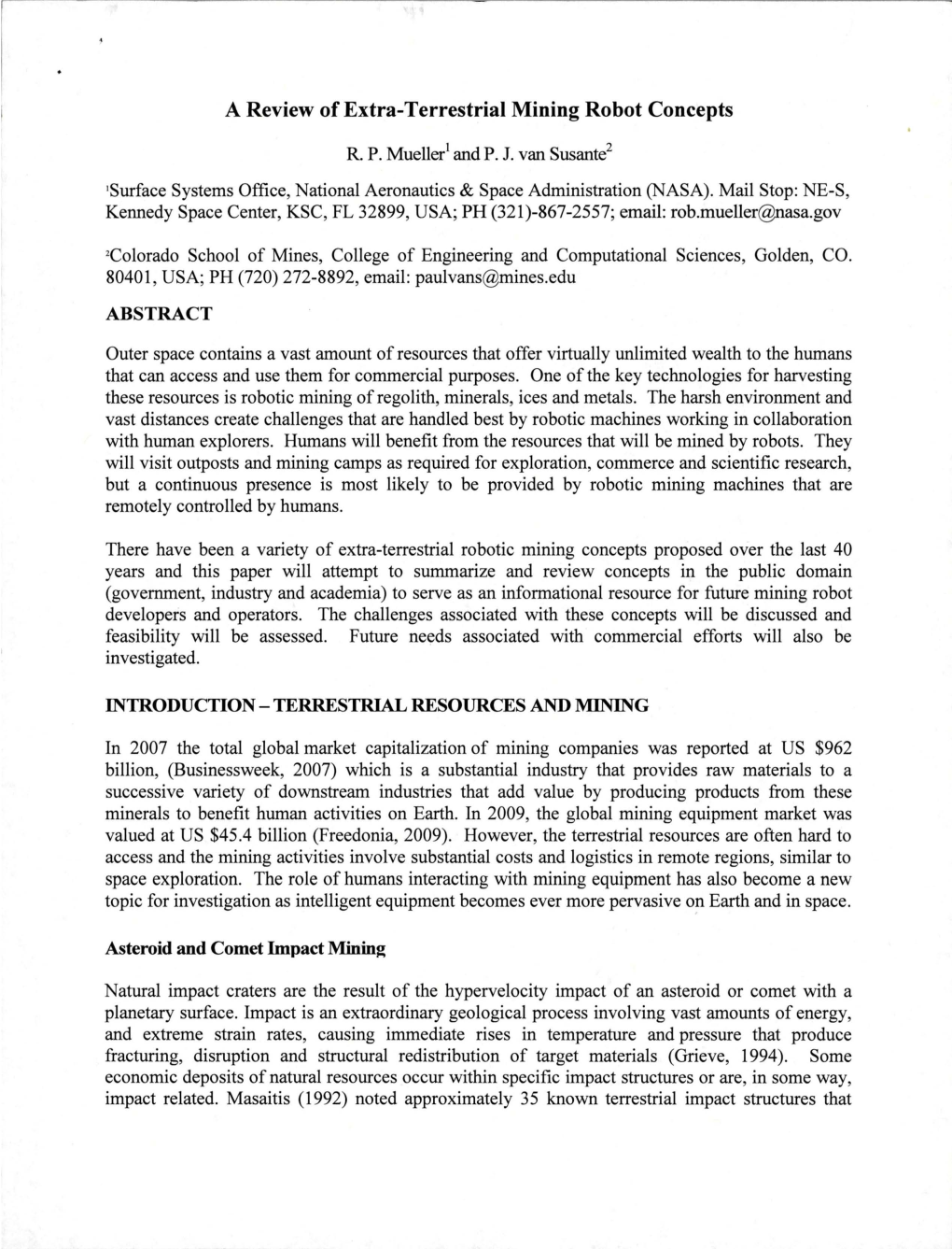 A Review of Extra-Terrestrial Mining Robot Concepts