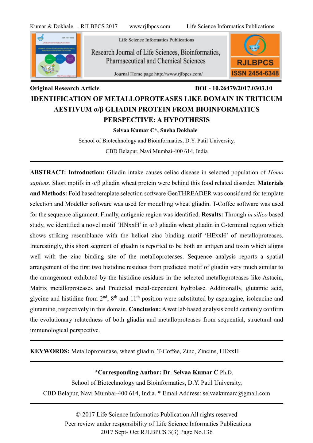 Identification of Metalloproteases Like Domain in Triticum Aestivum Α/Β