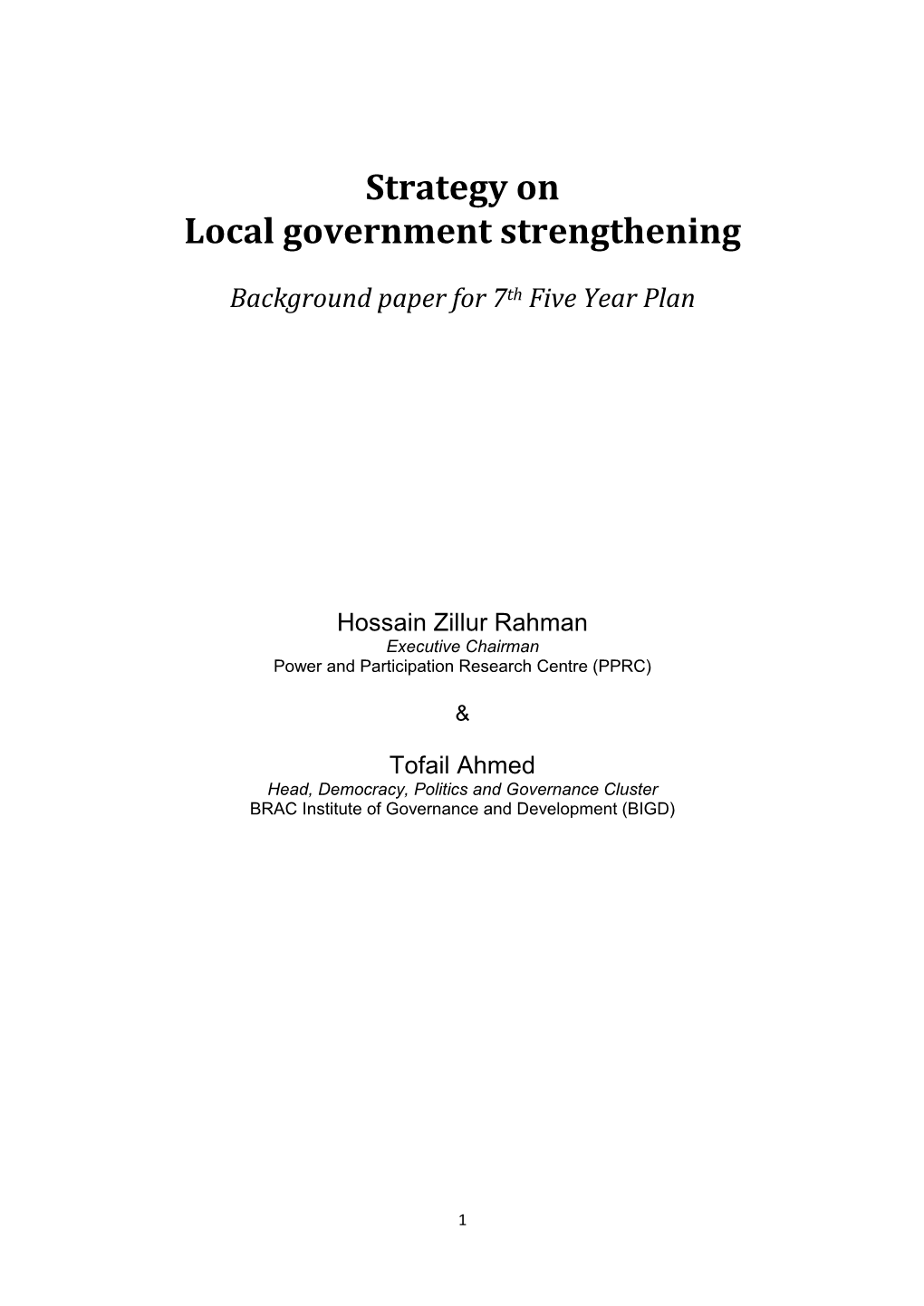 Strategy on Local Government Strengthening