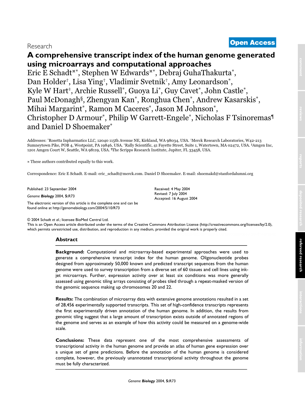 A Comprehensive Transcript Index of the Human Genome Generated