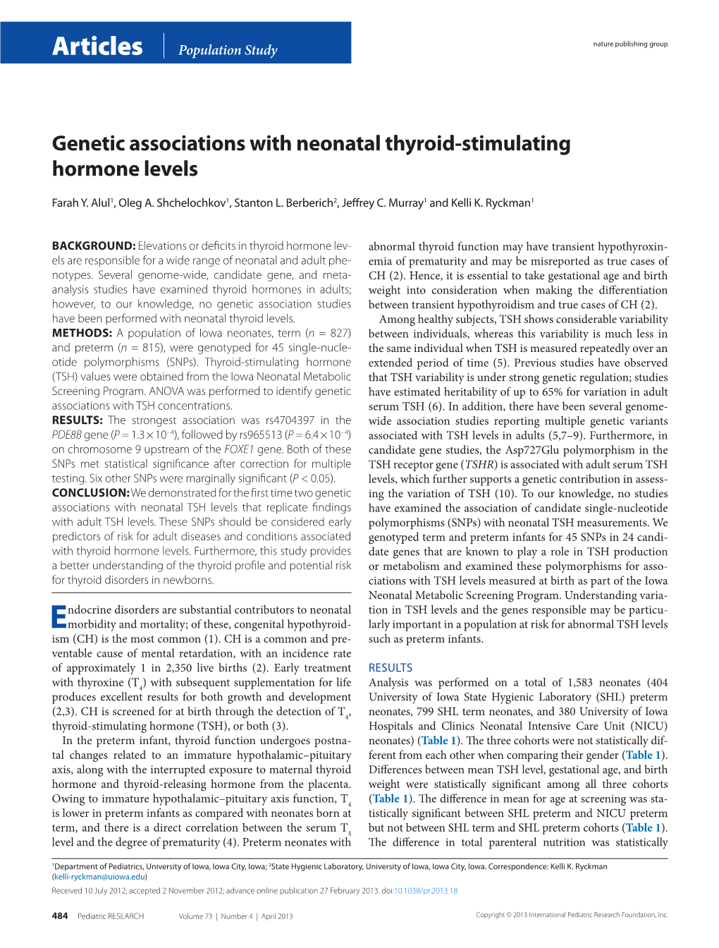 Genetic Associations with Neonatal Thyroid-Stimulating Hormone Levels