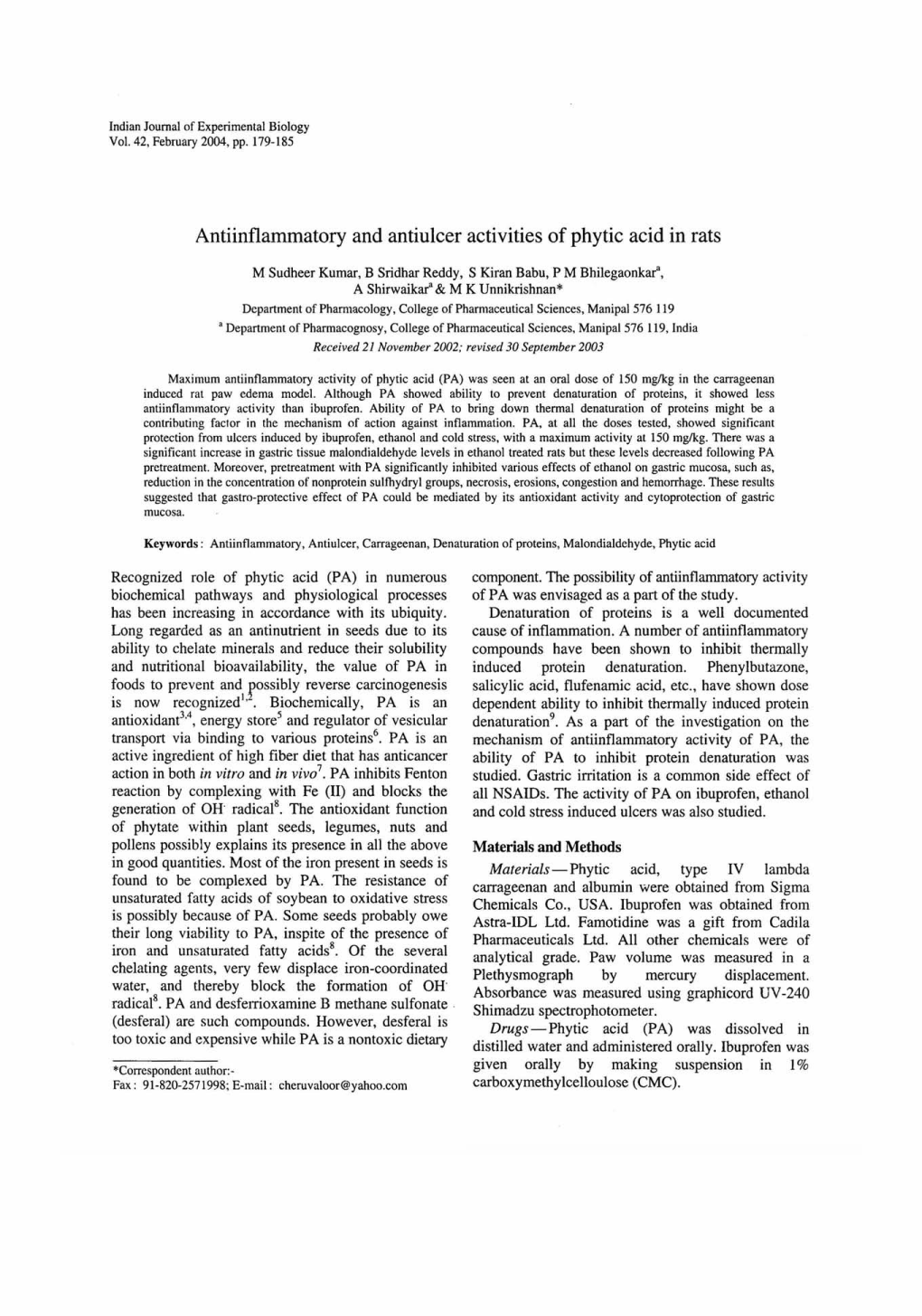 Antiinflammatory and Antiulcer Activities of Phytic Acid in Rats