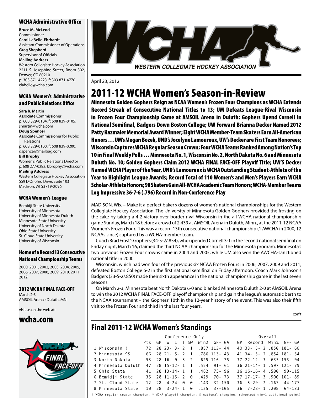 2011-12 WCHA Women's Season-In-Review