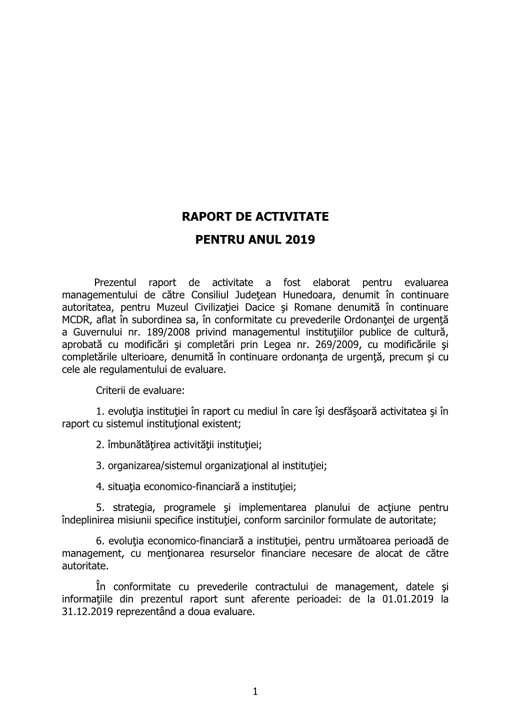 Raport De Activitate Pentru Anul 2019