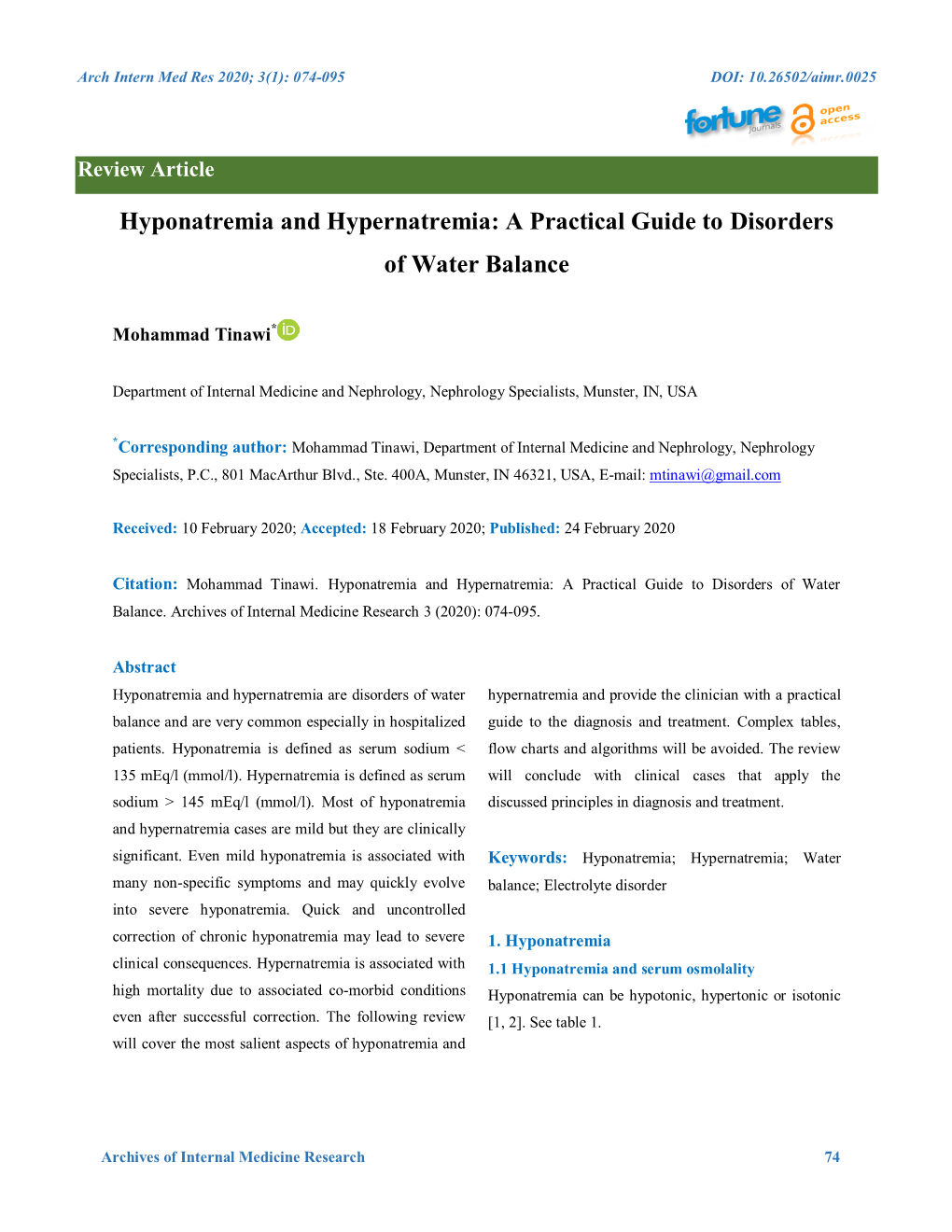 Hyponatremia and Hypernatremia: a Practical Guide to Disorders of Water Balance