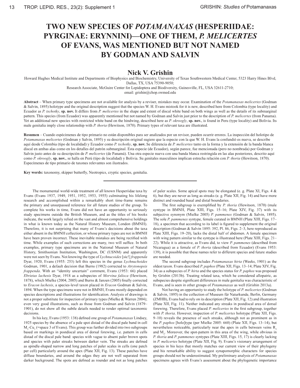 GRISHIN: Studies of Potamanaxas