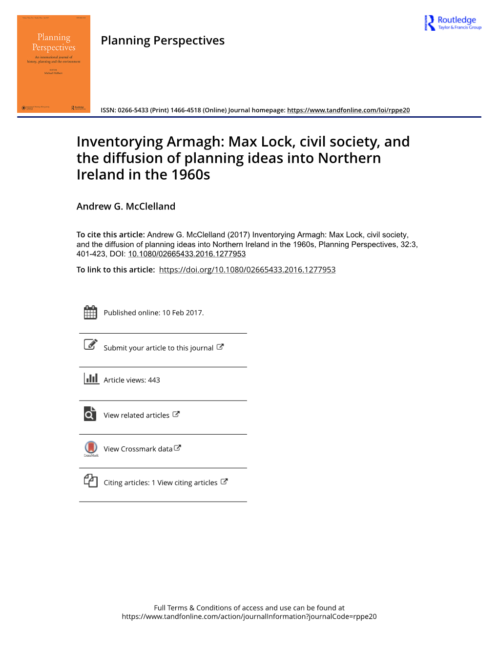 Inventorying Armagh: Max Lock, Civil Society, and the Diffusion of Planning Ideas Into Northern Ireland in the 1960S