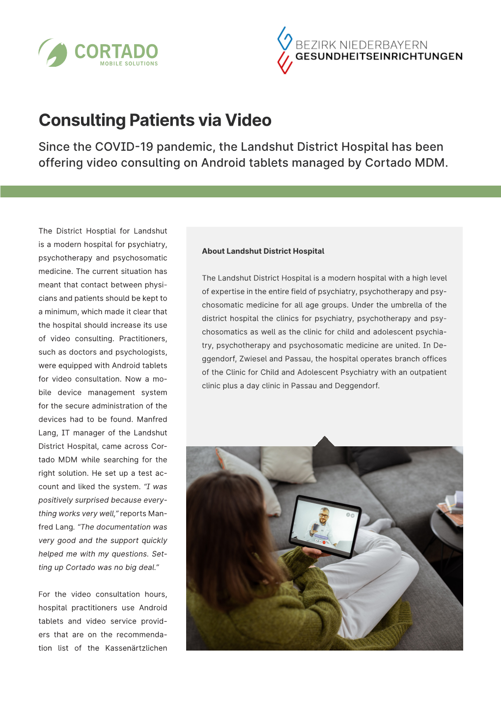 Landshut District Hospital Has Been Offering Video Consulting on Android Tablets Managed by Cortado MDM