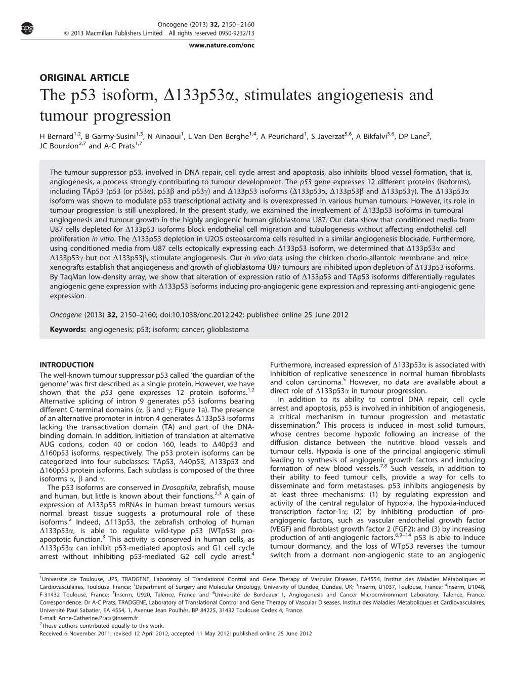 The P53 Isoform, &Delta;133P53&Alpha