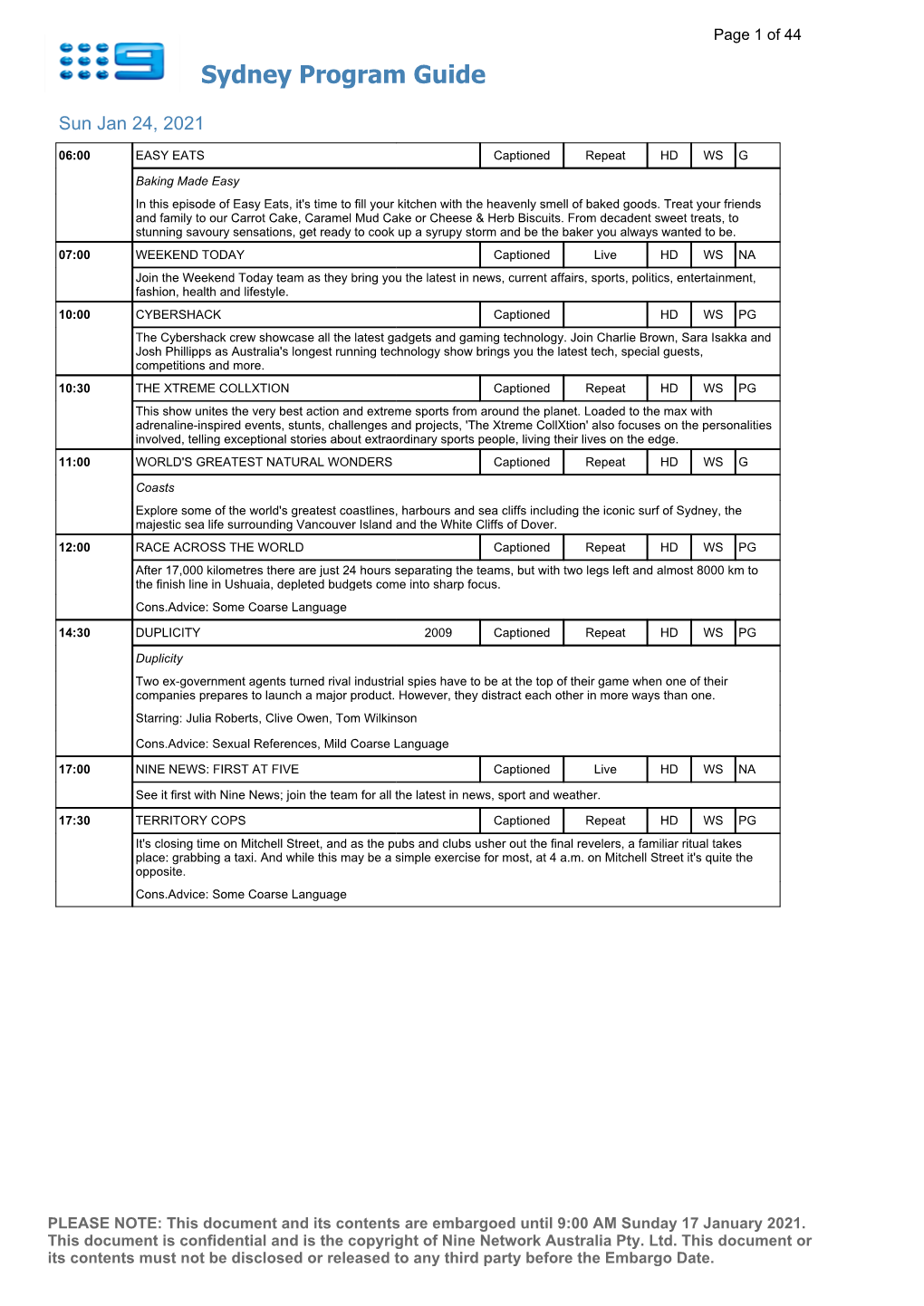 Sydney Program Guide