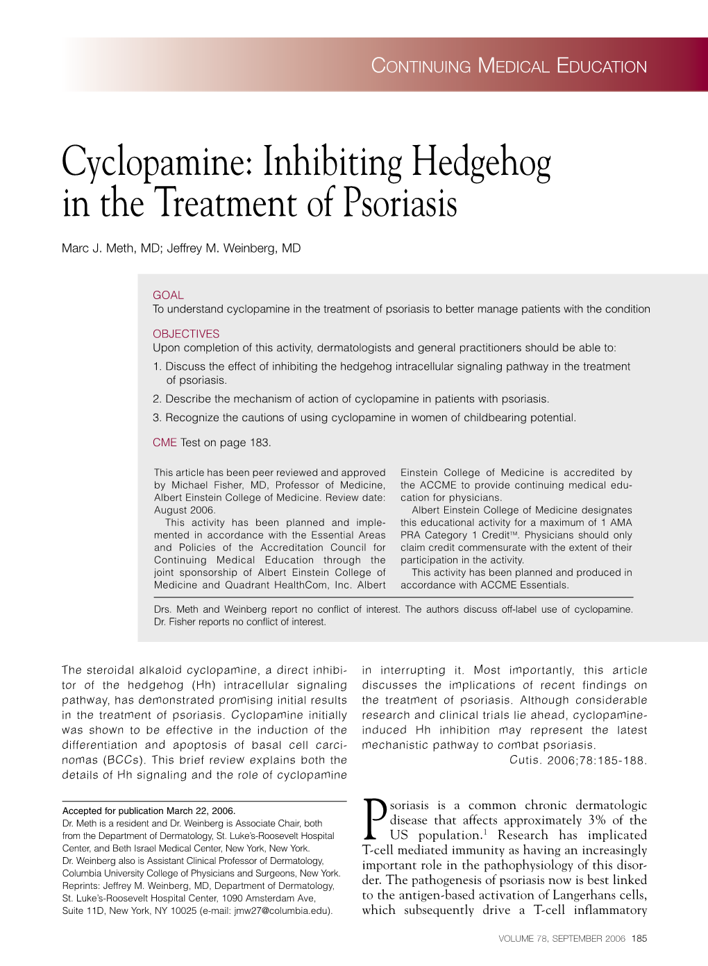 Cyclopamine: Inhibiting Hedgehog in the Treatment of Psoriasis