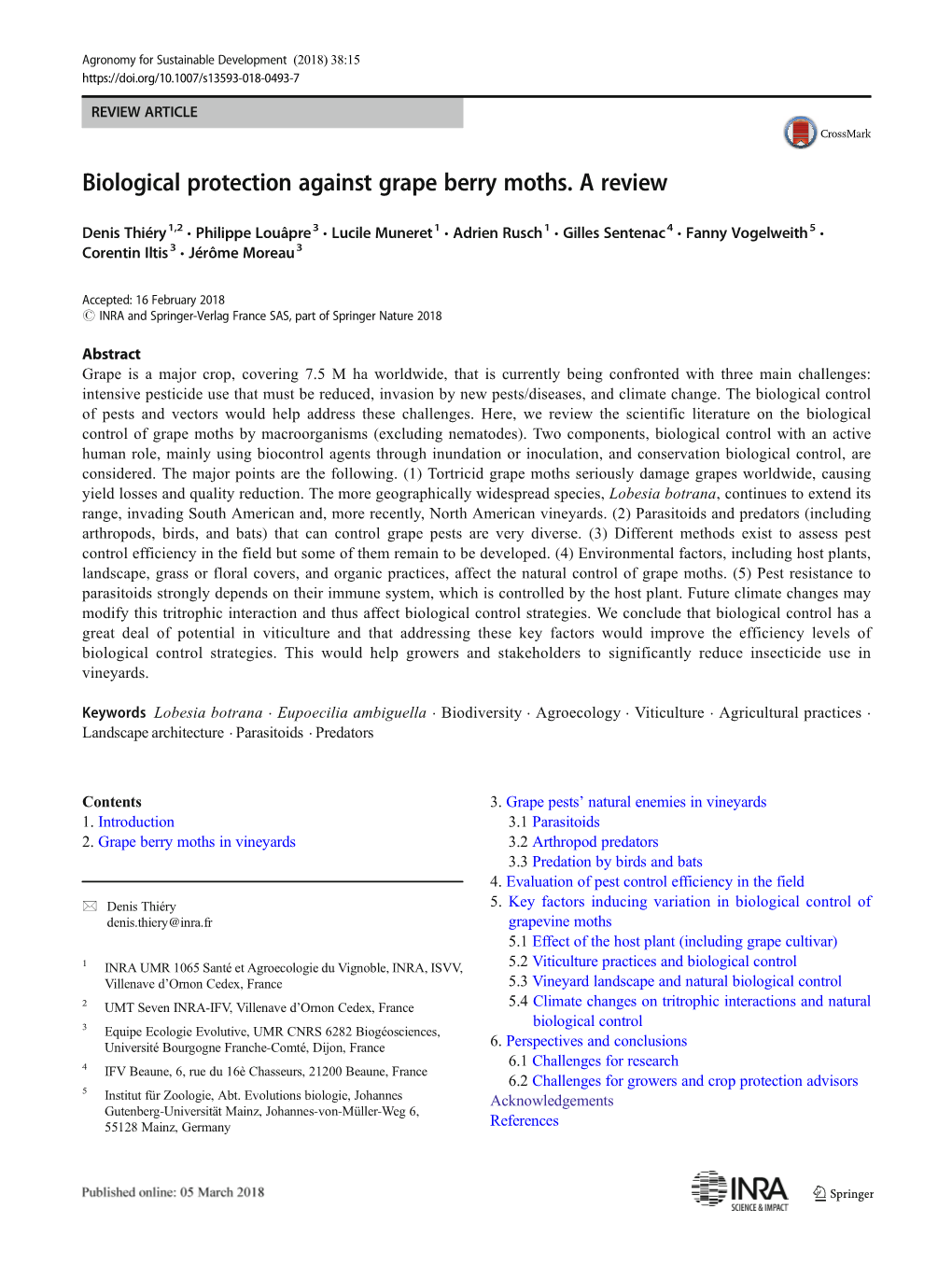 Biological Protection Against Grape Berry Moths. a Review