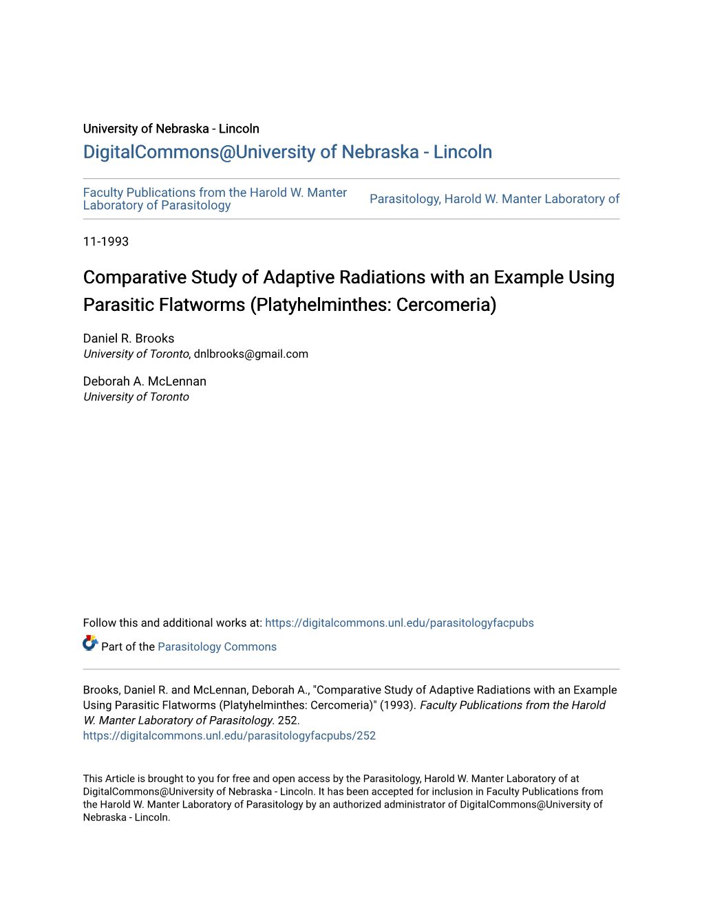 Comparative Study of Adaptive Radiations with an Example Using Parasitic Flatworms (Platyhelminthes: Cercomeria)