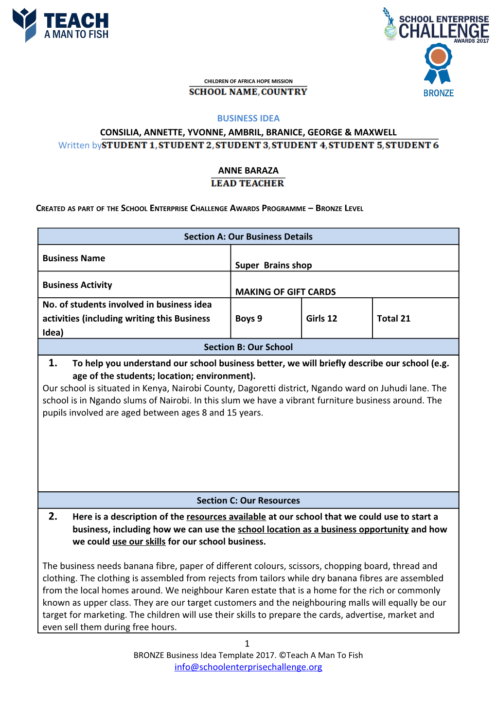 School Enterprise Challenge Business Idea Template s4