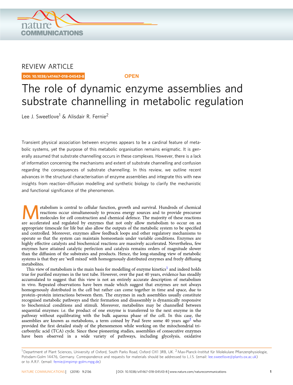 The Role of Dynamic Enzyme Assemblies and Substrate Channelling in Metabolic Regulation