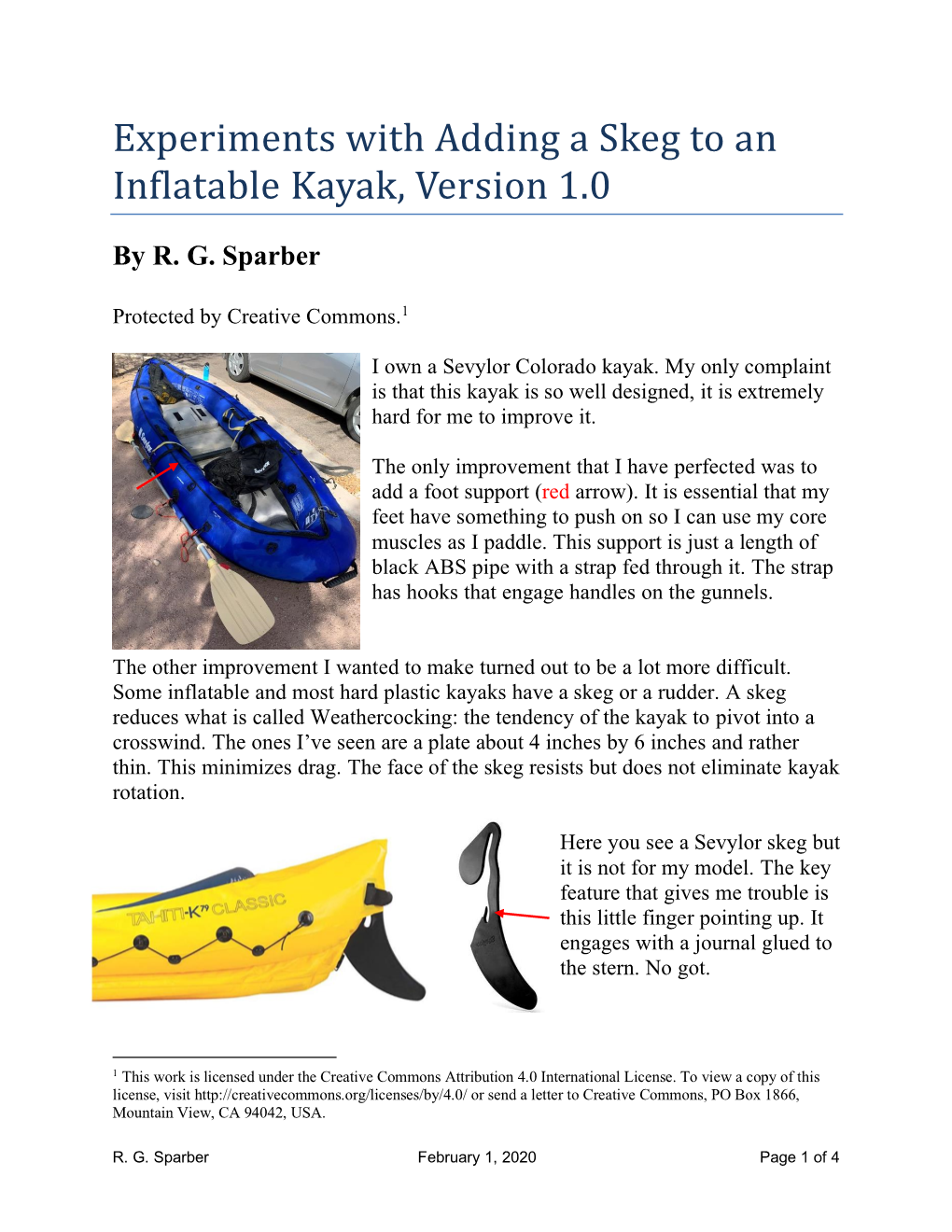 Experiments with Adding a Skeg to an Inflatable Kayak, Version 1.0