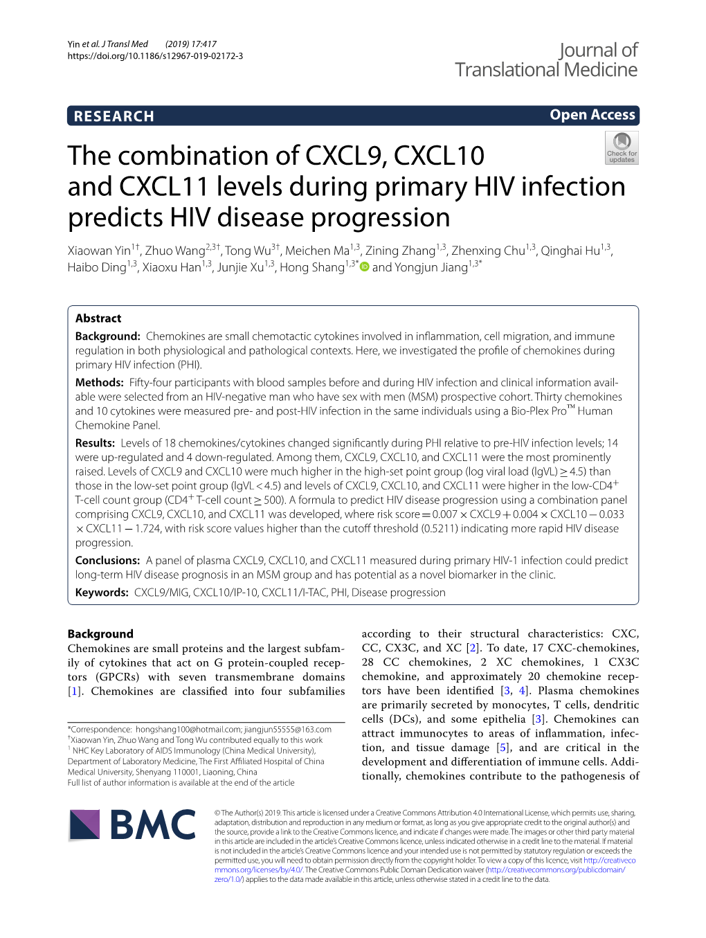 The Combination of CXCL9, CXCL10 and CXCL11 Levels During Primary