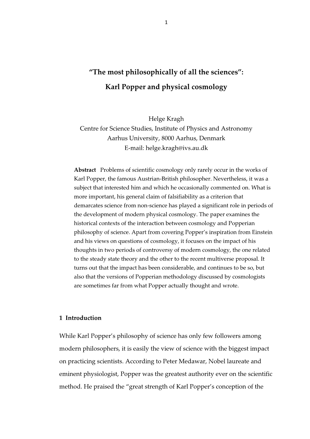 “The Most Philosophically of All the Sciences”: Karl Popper and Physical Cosmology