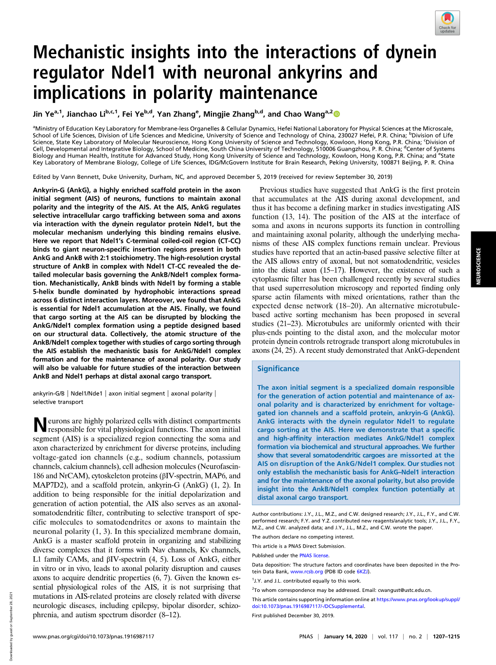 Mechanistic Insights Into the Interactions of Dynein Regulator Ndel1 with Neuronal Ankyrins and Implications in Polarity Maintenance