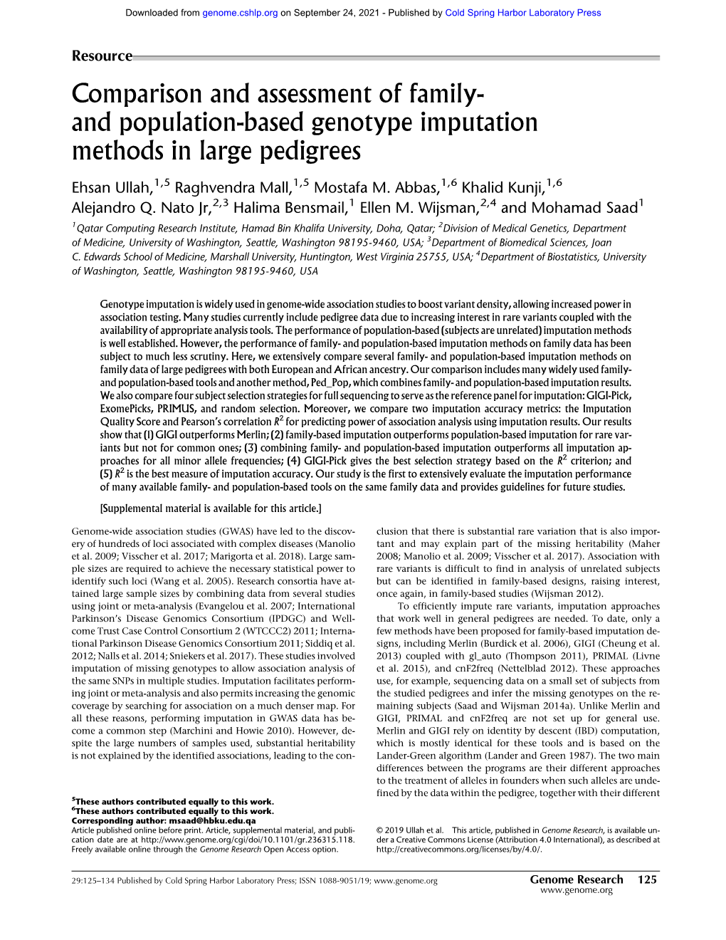 And Population-Based Genotype Imputation Methods in Large Pedigrees