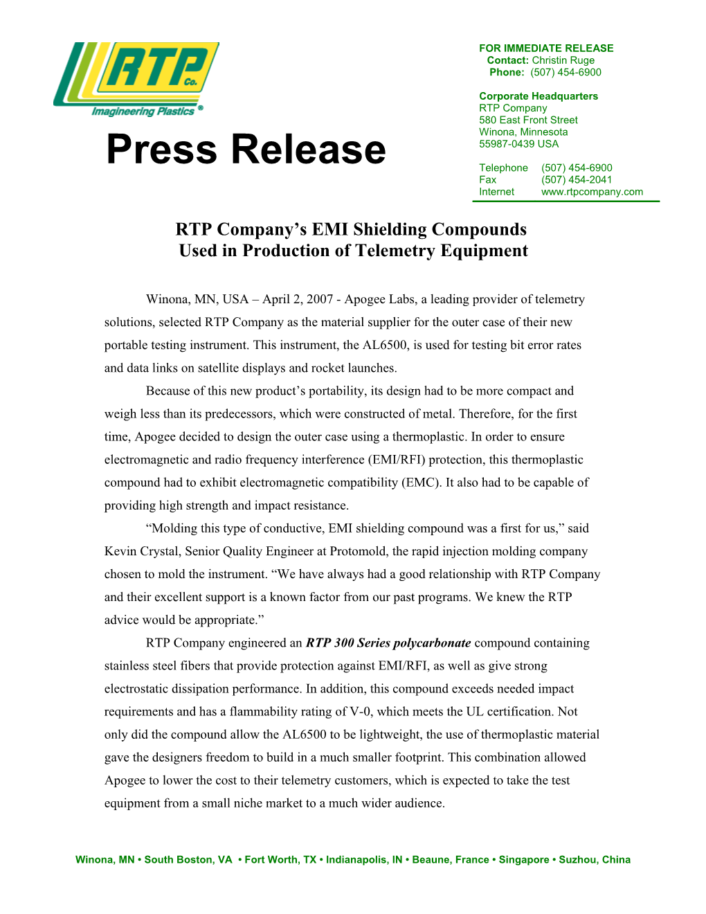 RTP Company Launches Elastomer Division s1