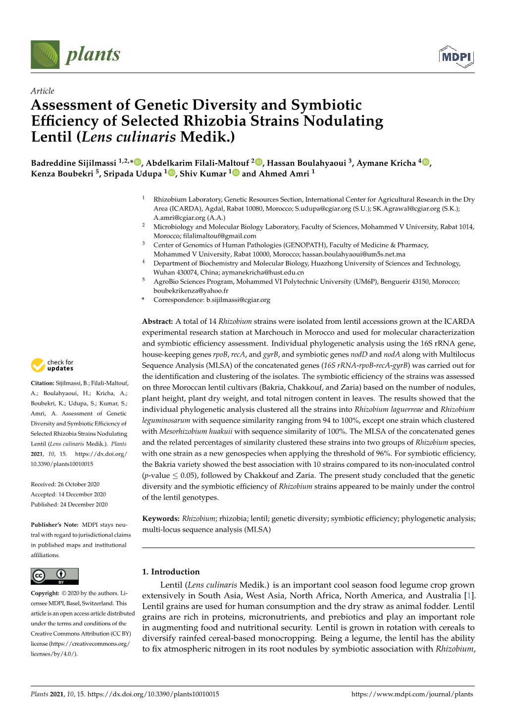 Assessment of Genetic Diversity and Symbiotic Efficiency Of