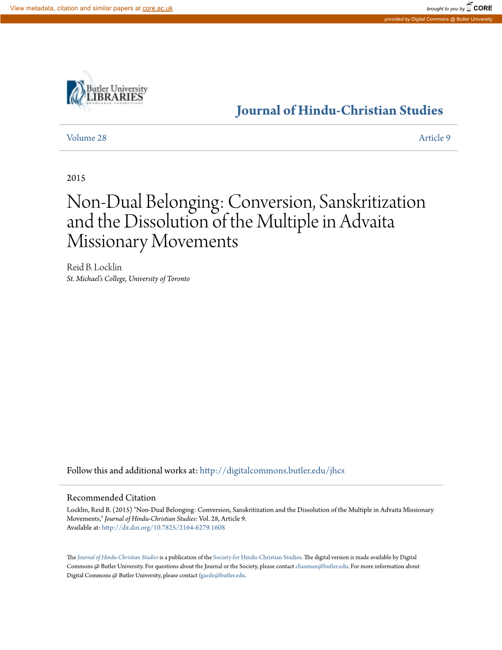 Conversion, Sanskritization and the Dissolution of the Multiple in Advaita Missionary Movements Reid B