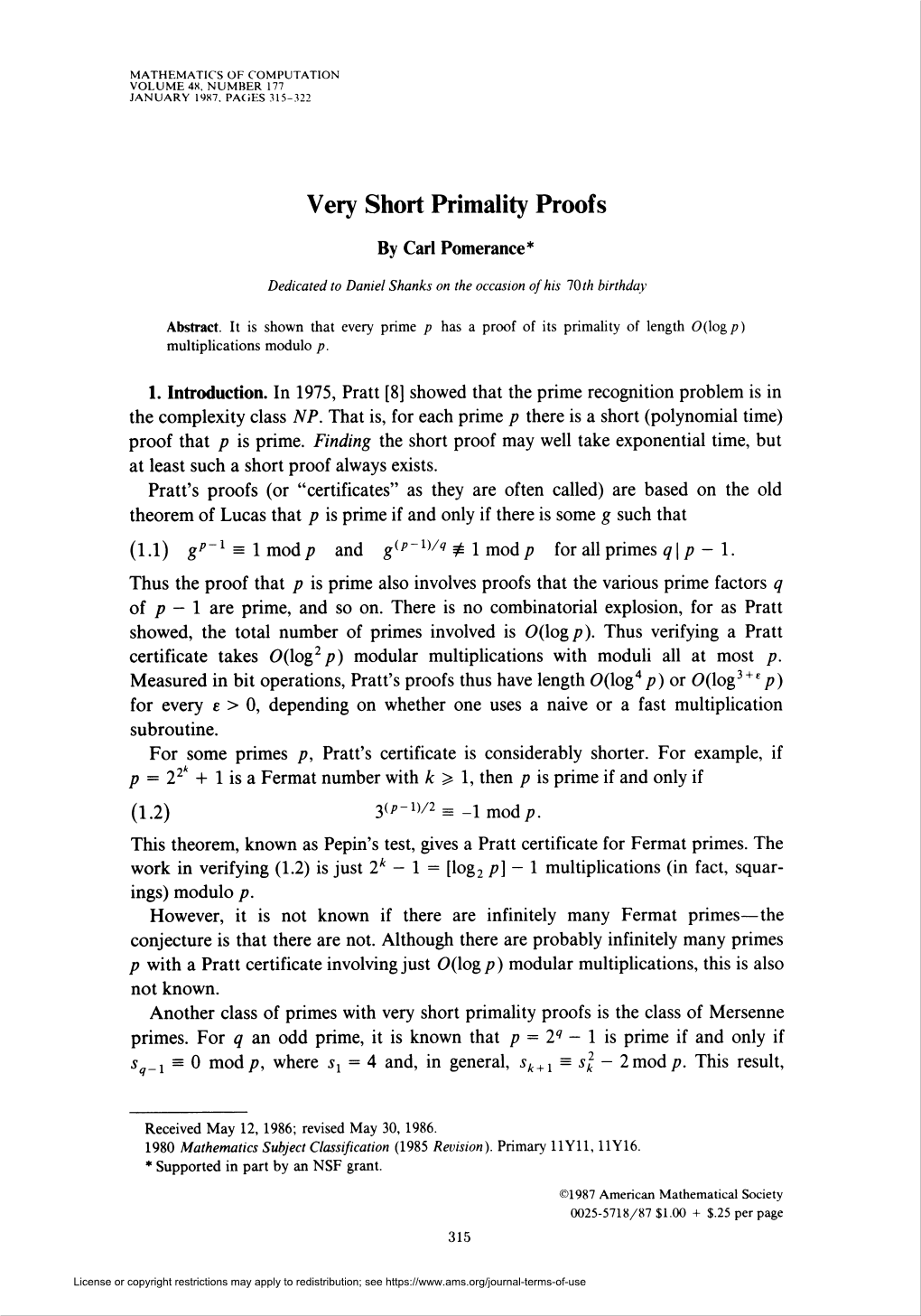 Very Short Primality Proofs