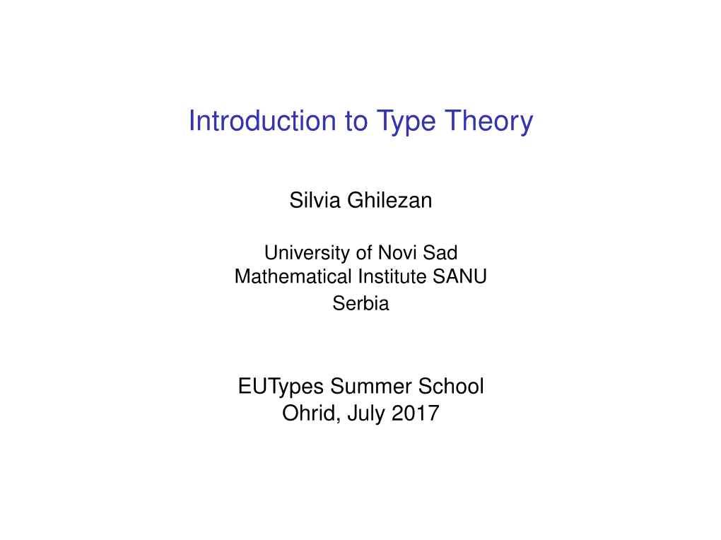 Introduction to Type Theory