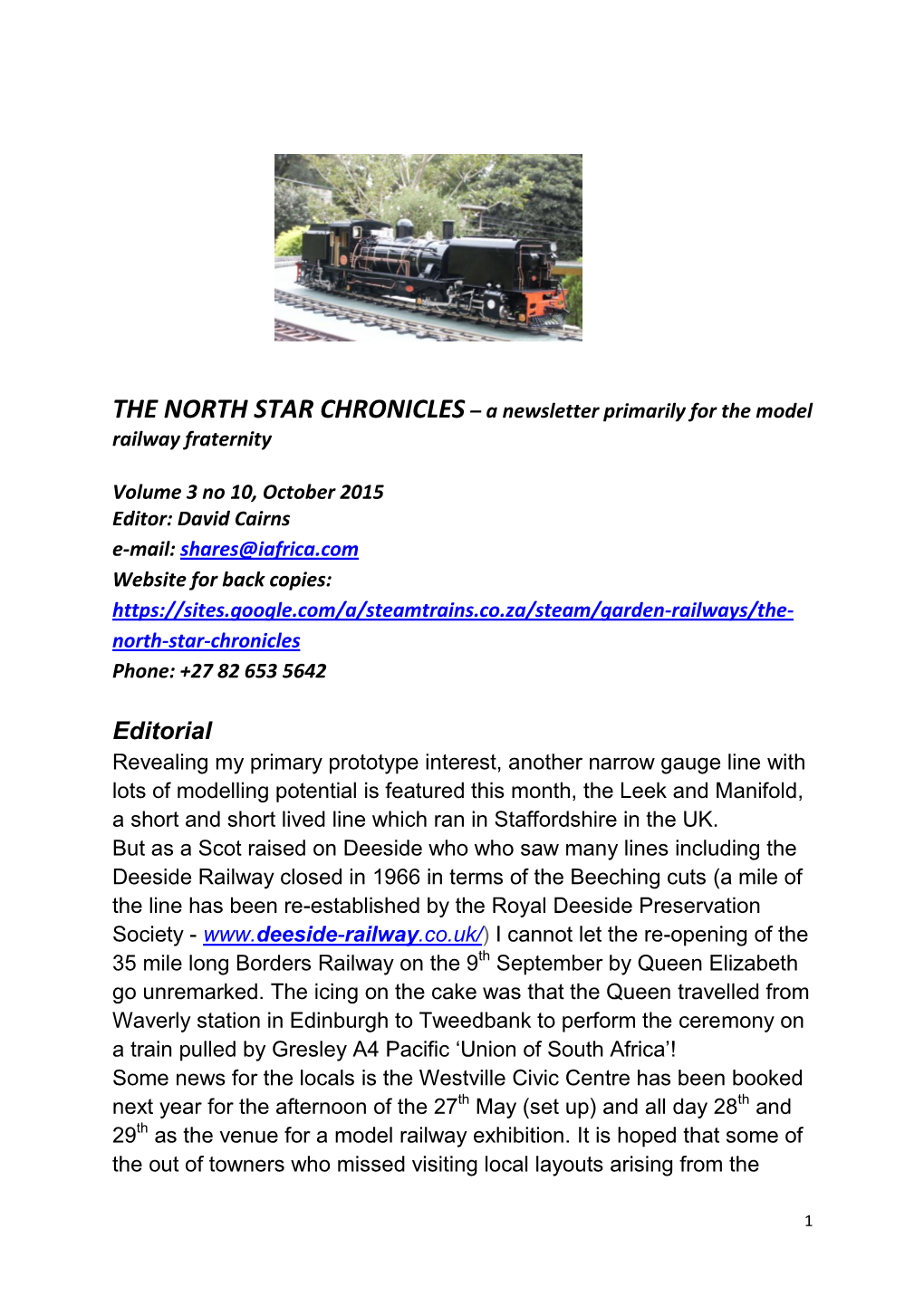 A Newsletter Primarily for the Model Railway Fraternity