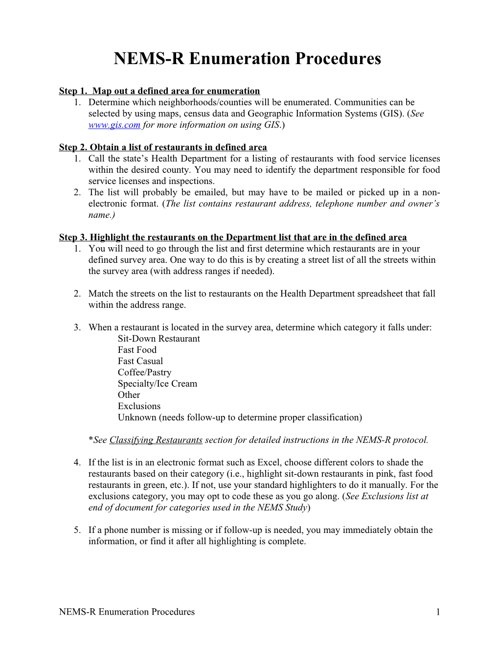 NEMS Enumeration Procedures for Stores