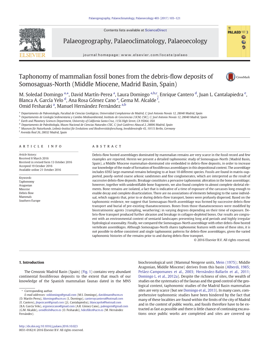 Taphonomy of Mammalian Fossil Bones from the Debris-ﬂow Deposits of Somosaguas-North (Middle Miocene, Madrid Basin, Spain)