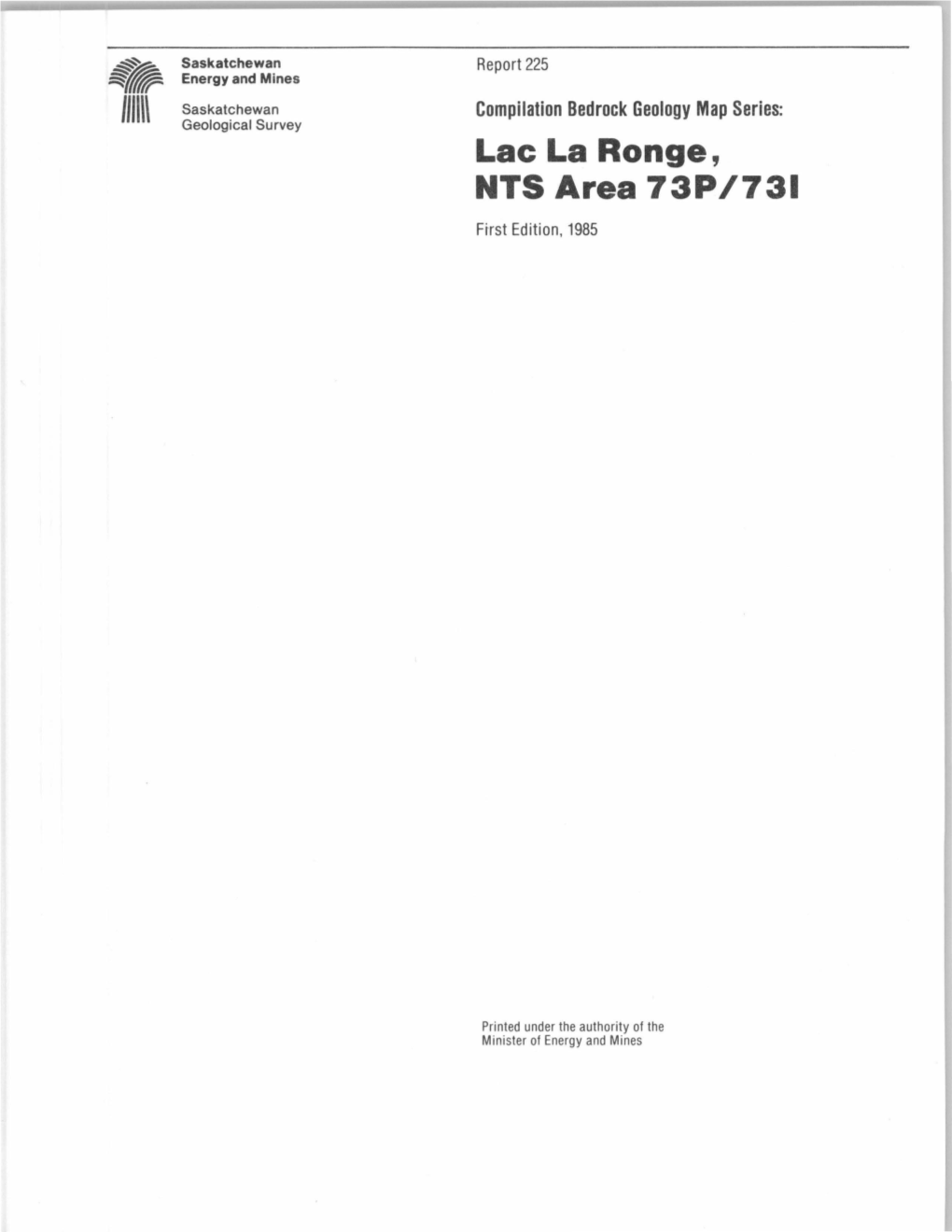Lac La Ronge, NTS Area 73P/731 Frrst Edition, 1985