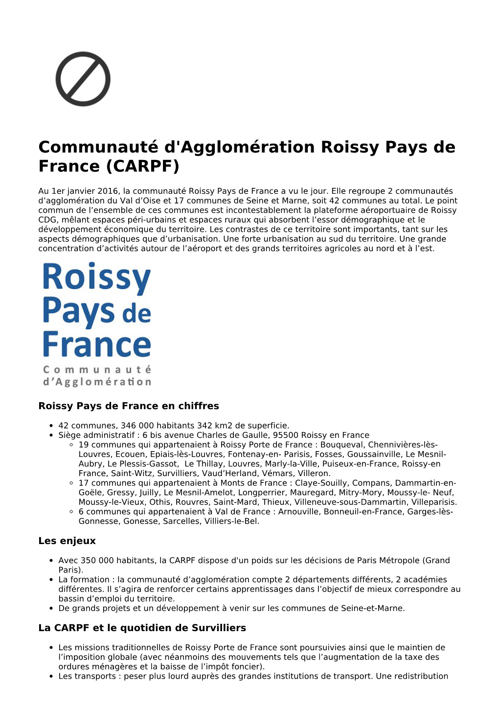 Communauté D'agglomération Roissy Pays De France (CARPF)