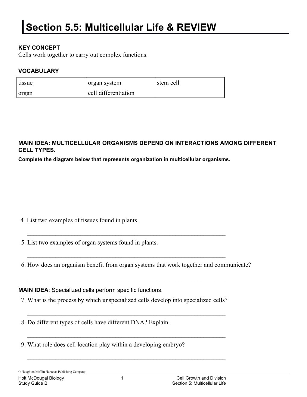 Section 5.5: Multicellular Life & REVIEW