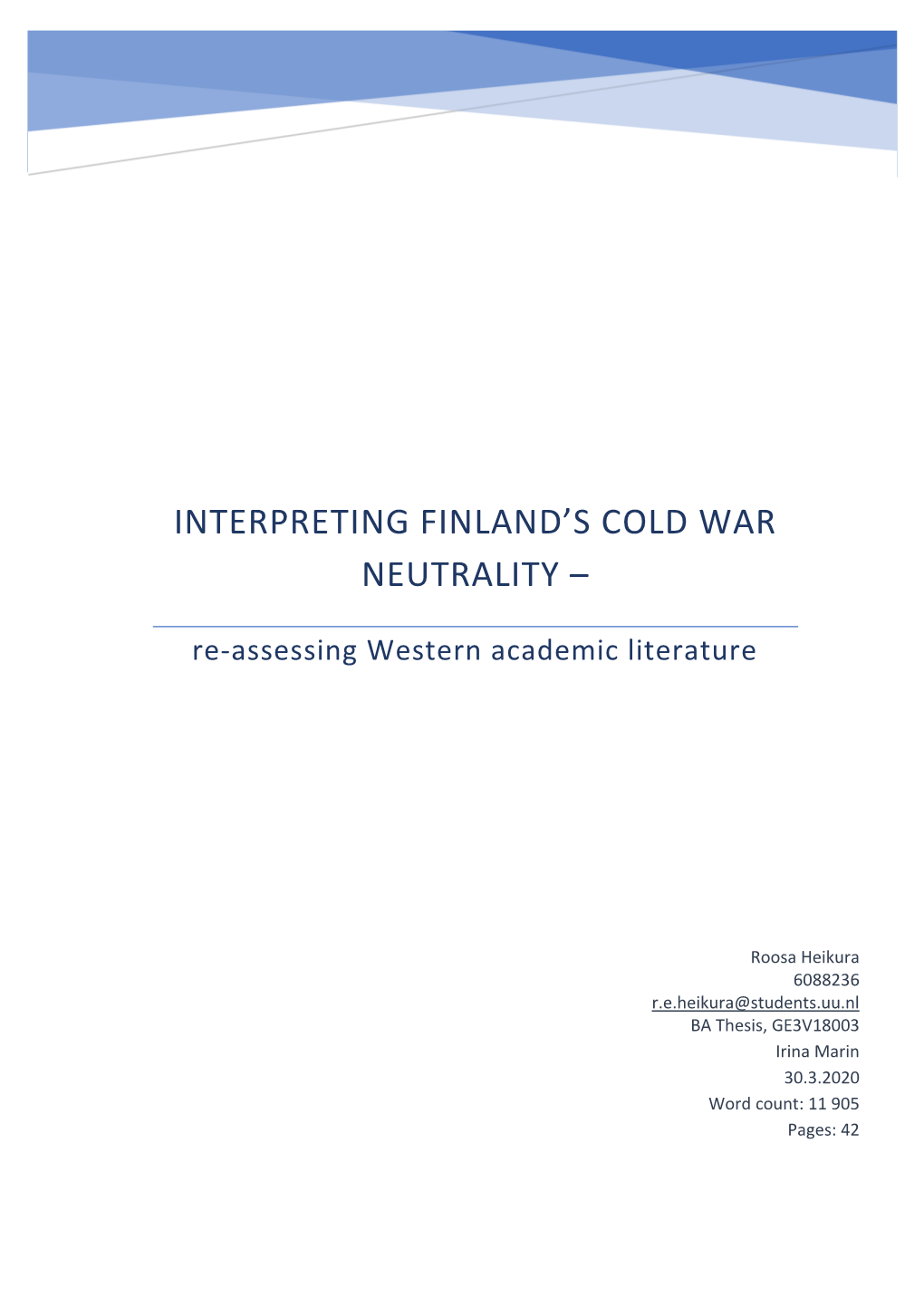 Interpreting Finland's Cold War Neutrality