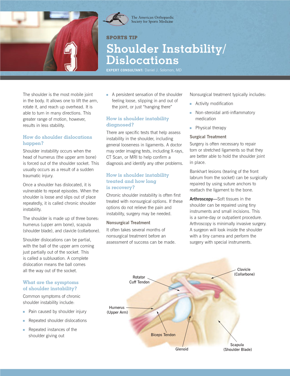 Shoulder Instability/ Dislocations EXPERT CONSULTANT: Daniel J