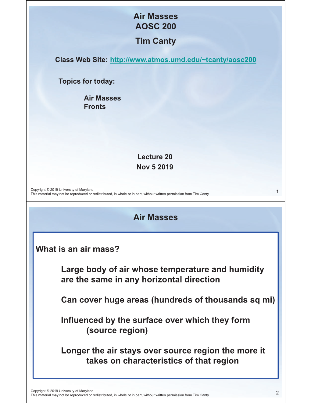 Air Masses AOSC 200 Tim Canty