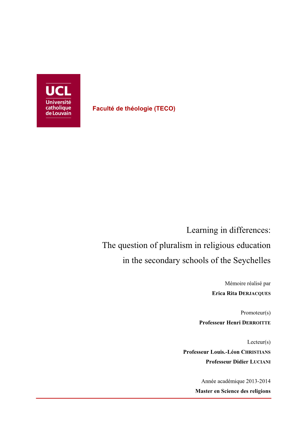 The Question of Pluralism in Religious Education in the Secondary Schools of the Seychelles