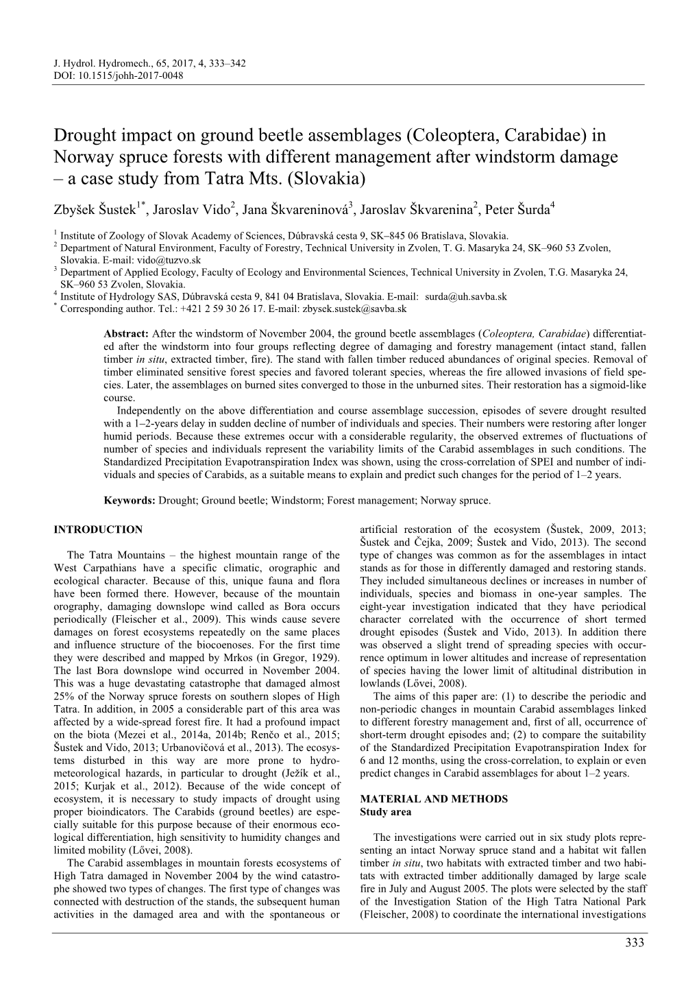 Coleoptera, Carabidae) in Norway Spruce Forests with Different Management After Windstorm Damage – a Case Study from Tatra Mts