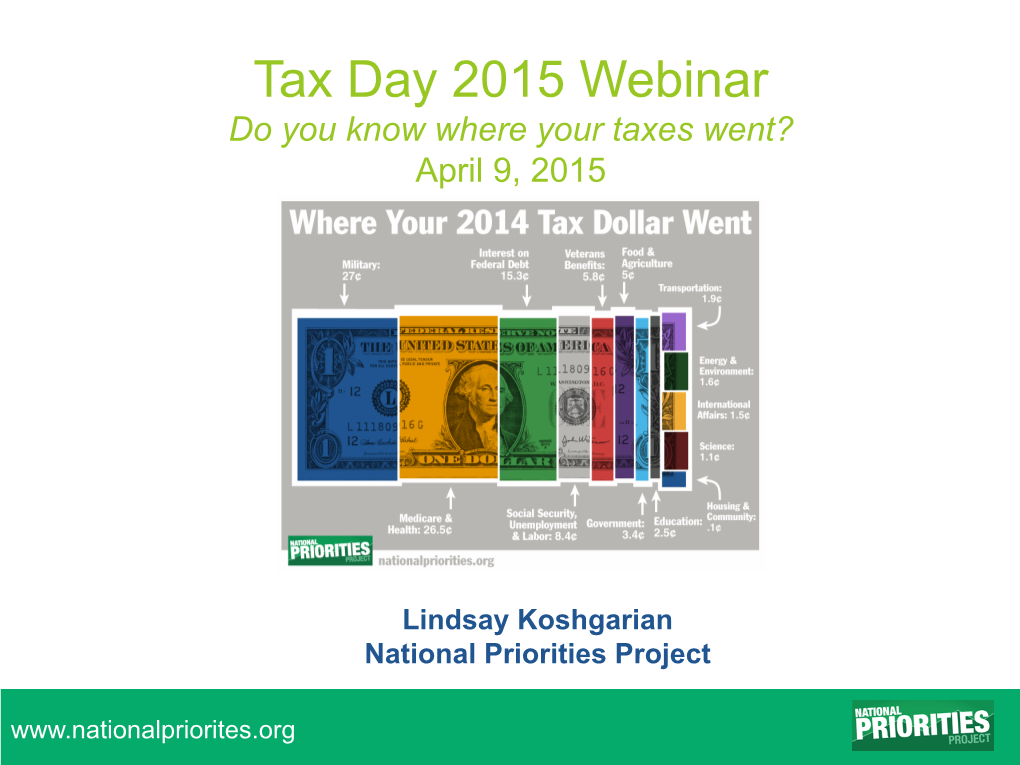 Tax Day 2015 Webinar Do You Know Where Your Taxes Went? April 9, 2015